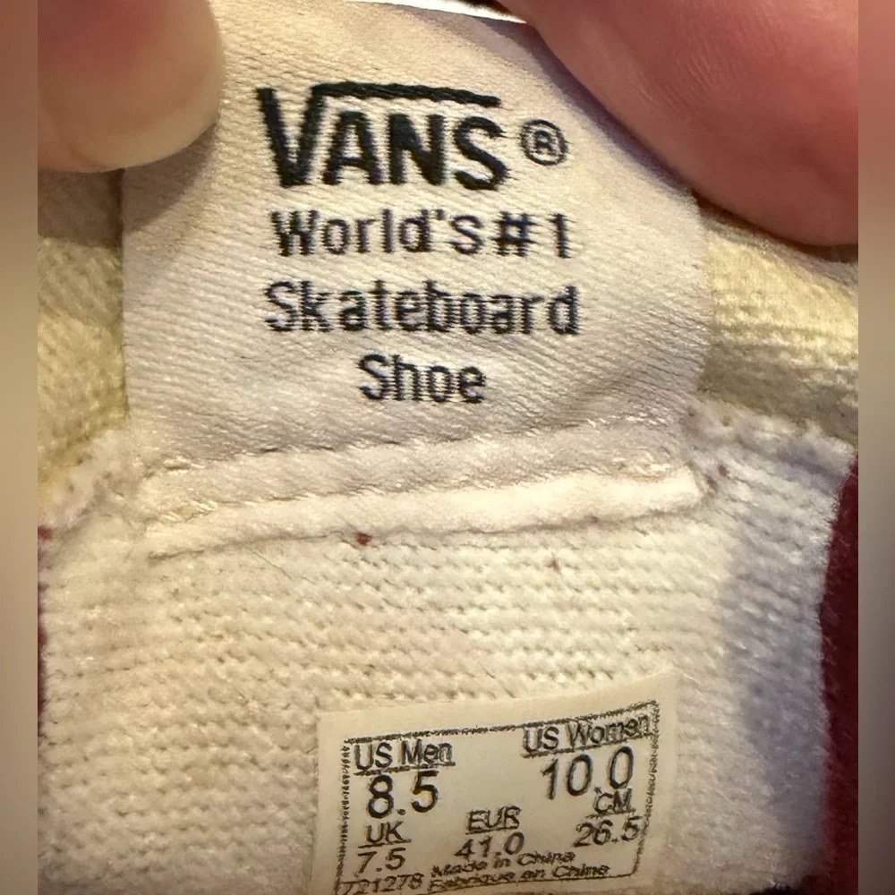 Vans SK8-HI Men's High-Top Sneakers - Burgundy and White Men’s 8.5 Women’s 10
